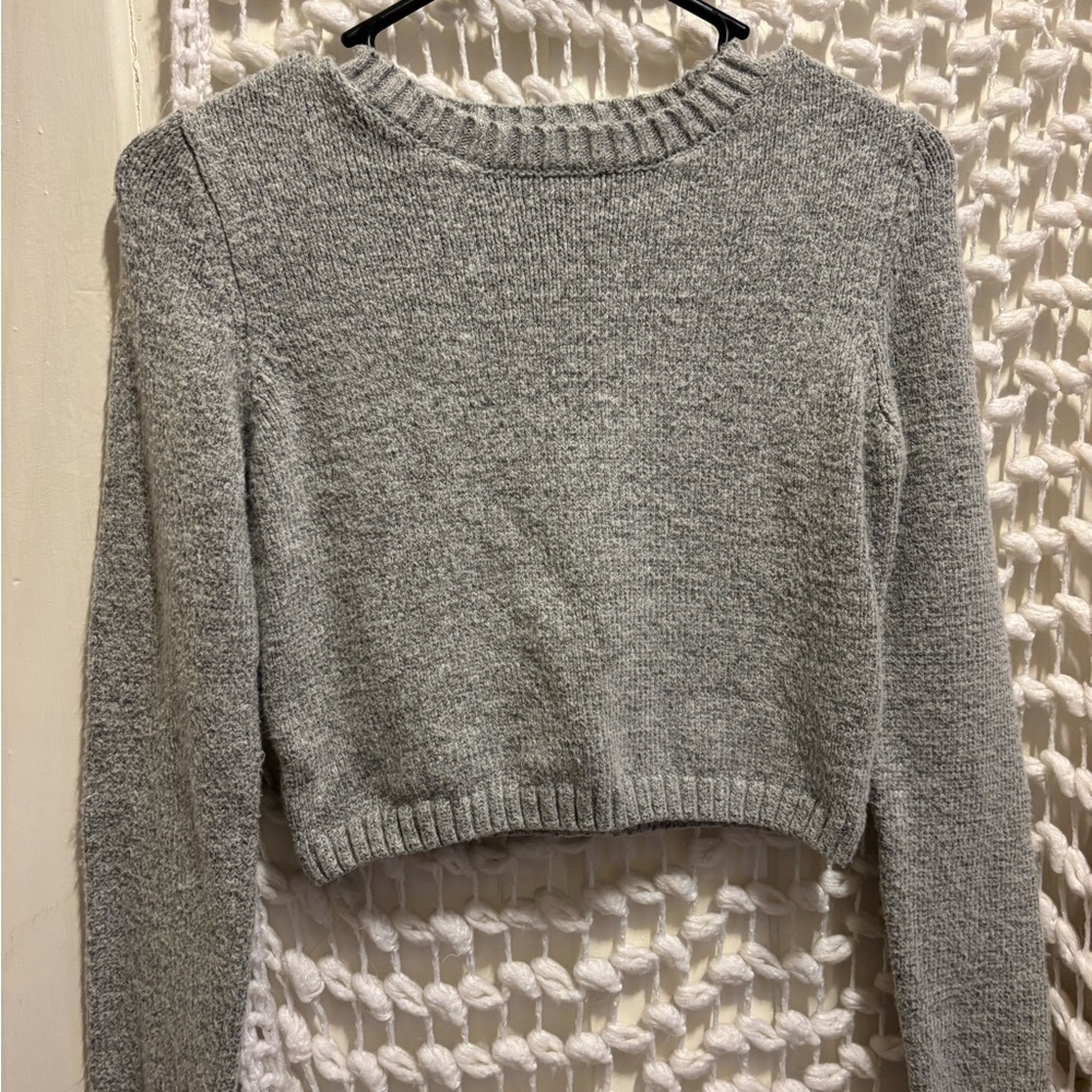 Garage Heather Gray Cropped Women's Crew Neck Sweater